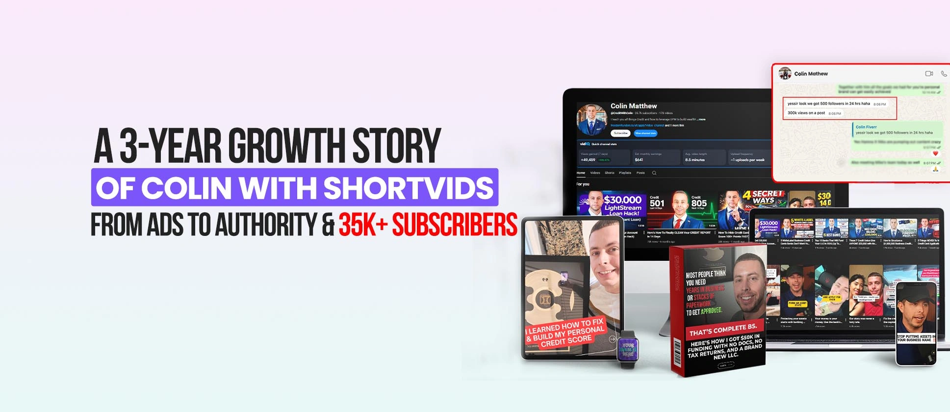 Image showing Colin Mathew's 3-year growth journey with ShortVids