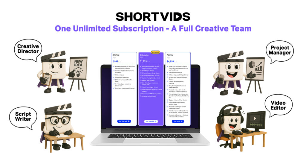 done-for-you content creation by shortvids - a full creative twam