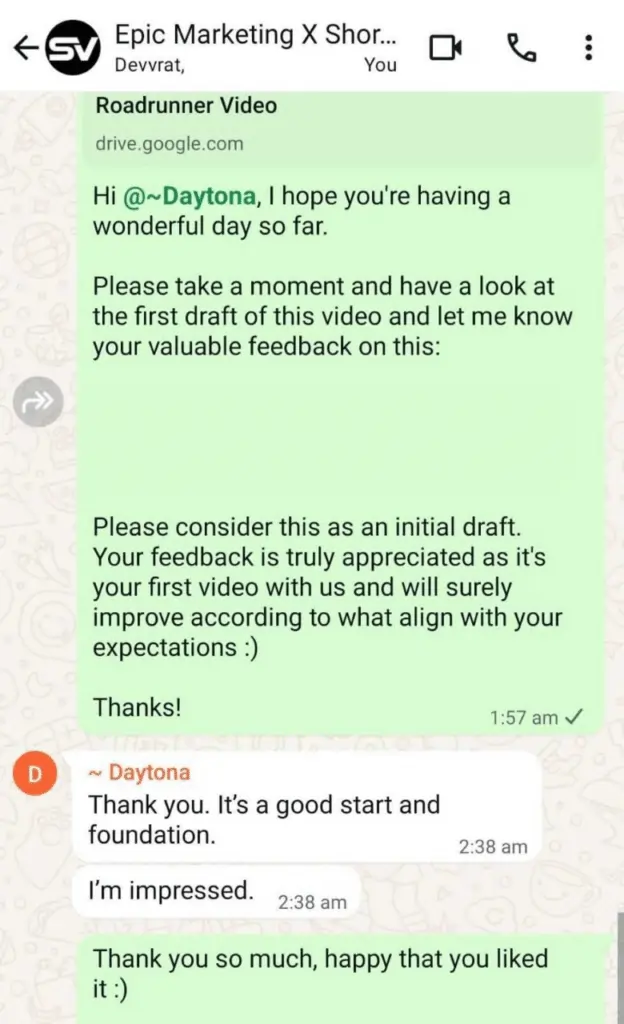 Clients Feedback - ShortVids - Epic Marketing