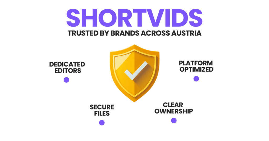 ShortVids - Trusted by Brands Across Austria
Dedicated Editors  Secure Files  Platform Optimized  Clear Ownership
