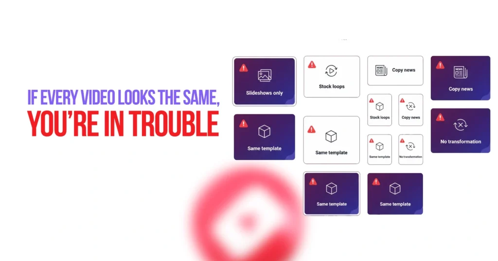 If every video looks the same, you’re in trouble
Slideshows only

Stock loops
Copy news
Same template
No transformation
