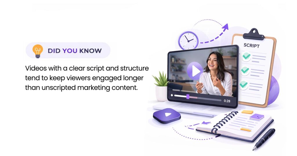 Videos with a clear script and structure tend to keep viewers engaged longer than unscripted marketing content.