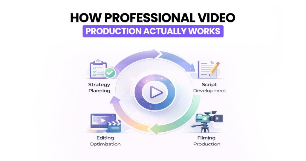 How Professional Video Production Actually Works
Strategy Planning
Script Development
Filming Production
Editing Optimization
