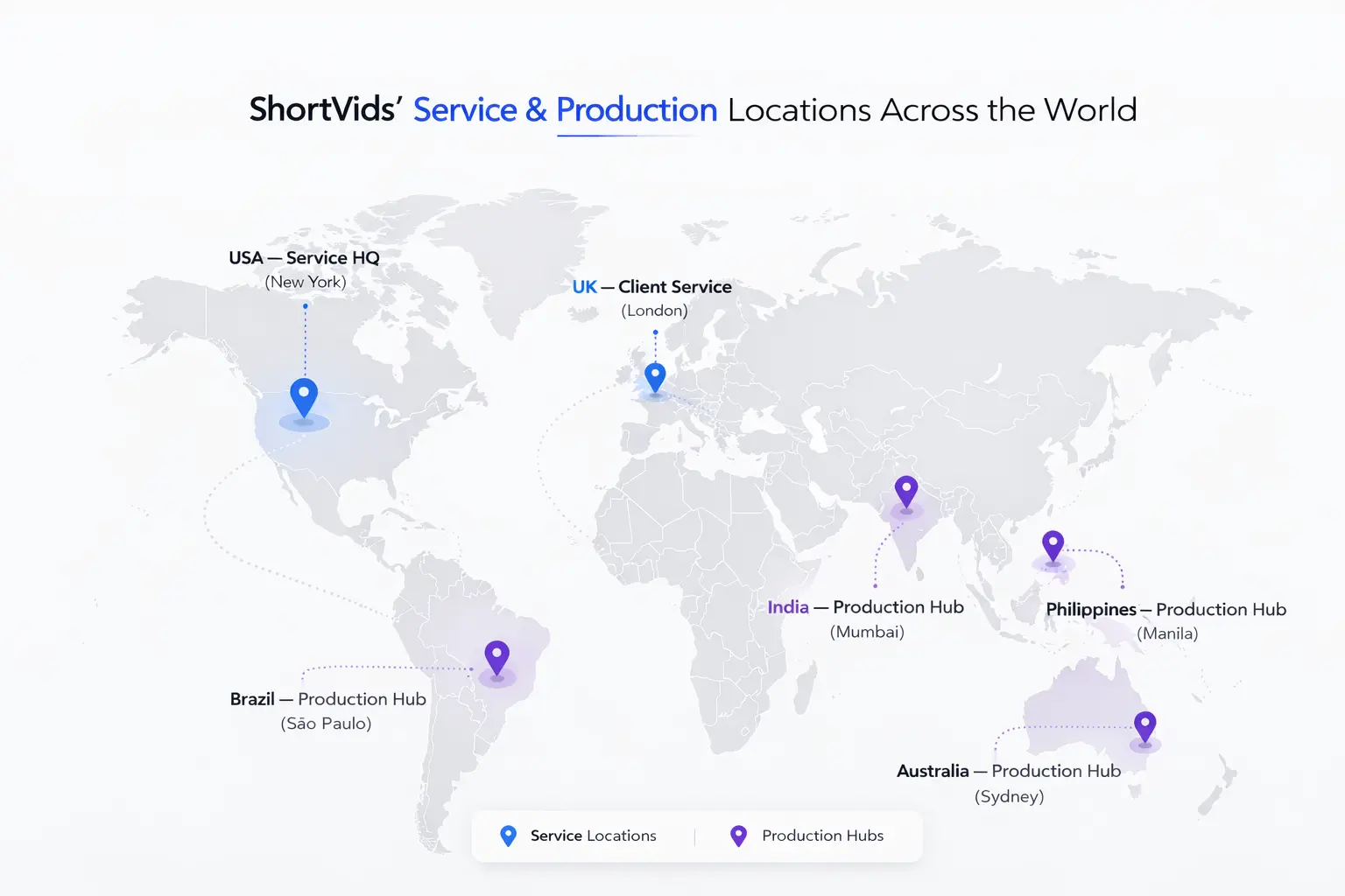 ShortVids Global Production and Editing Locations - ShortVids Map