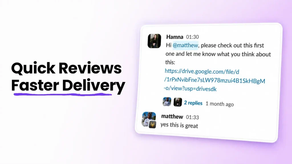 WhatsApp screenshot showing quick video review and same-day approval between Hamna and Matt Daniel